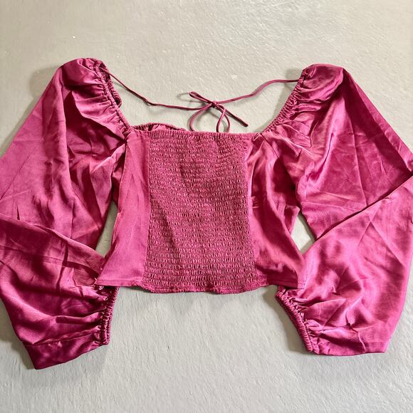 ASTR The Label Wine Red Milkmaid Balloon Sleeve Top Size M NWT - Picture 8 of 14